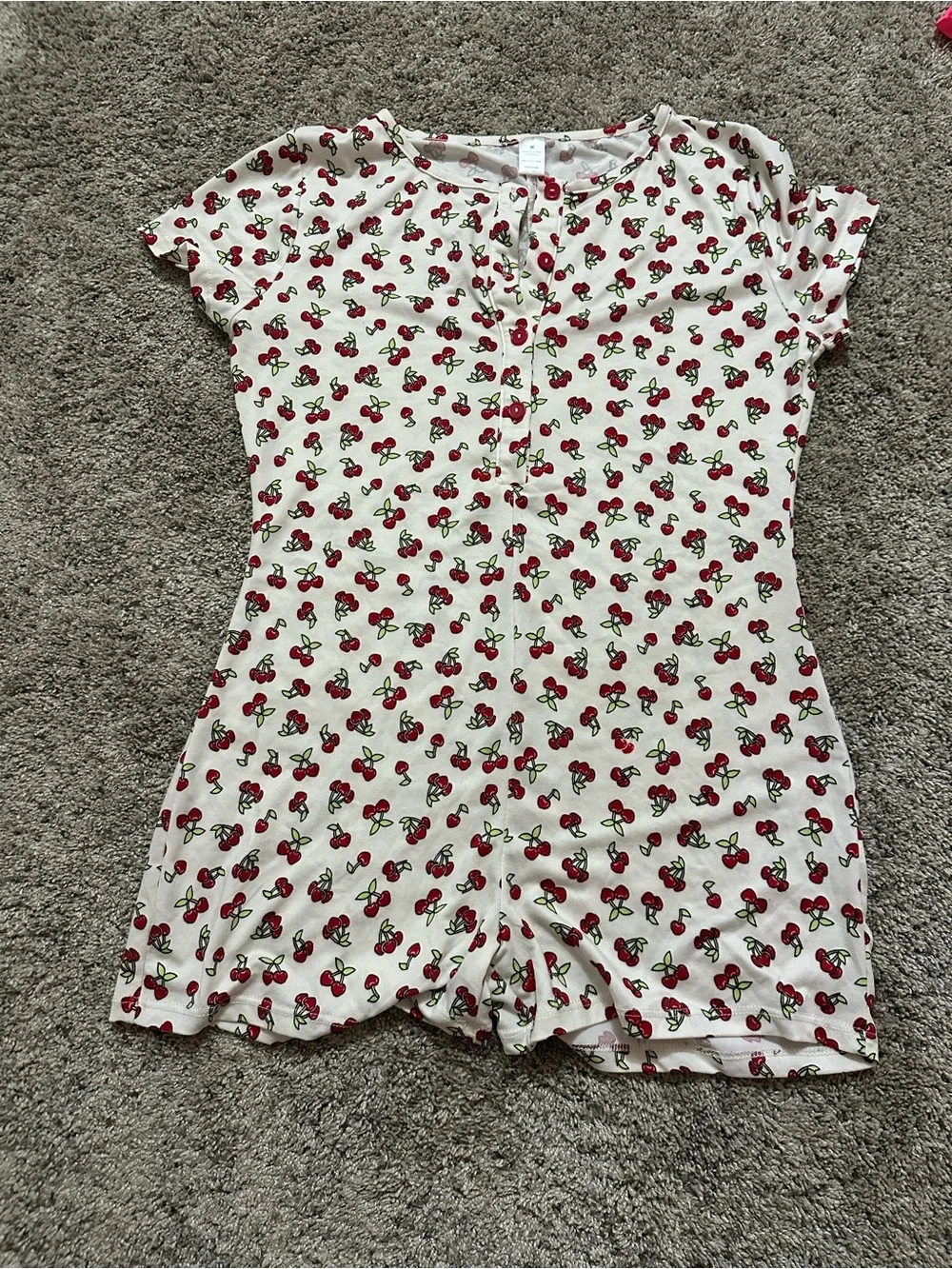 #112 Source Unknown White Cherry-Print One-Piece Bodysuit
